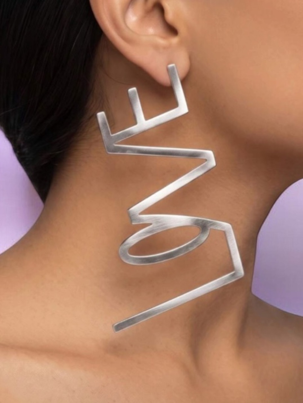 Silver Tone 'LOVE' Statement Drop Earring
